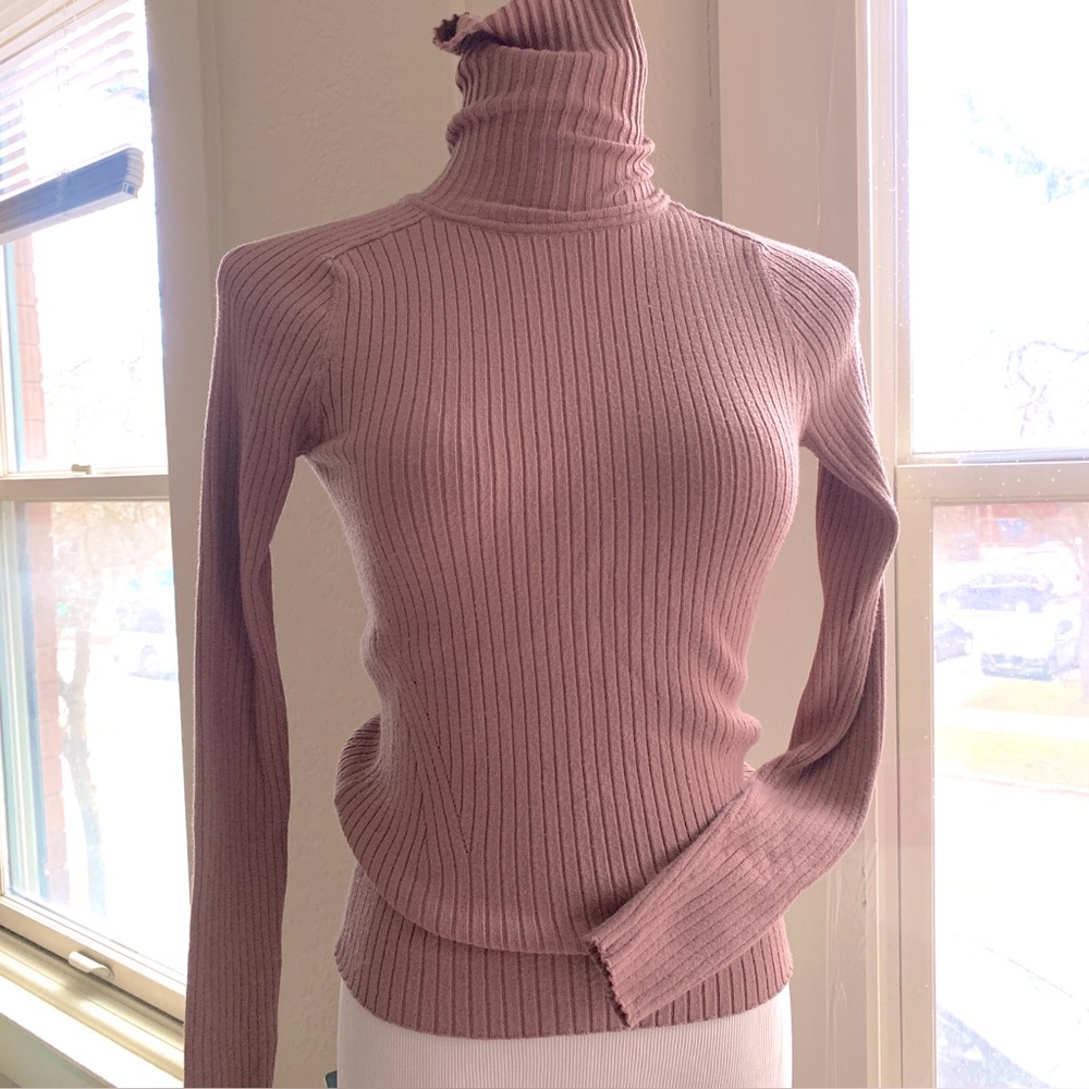 Philosophy Rust Ribbed Turtleneck Sweater with Slim Fit XS